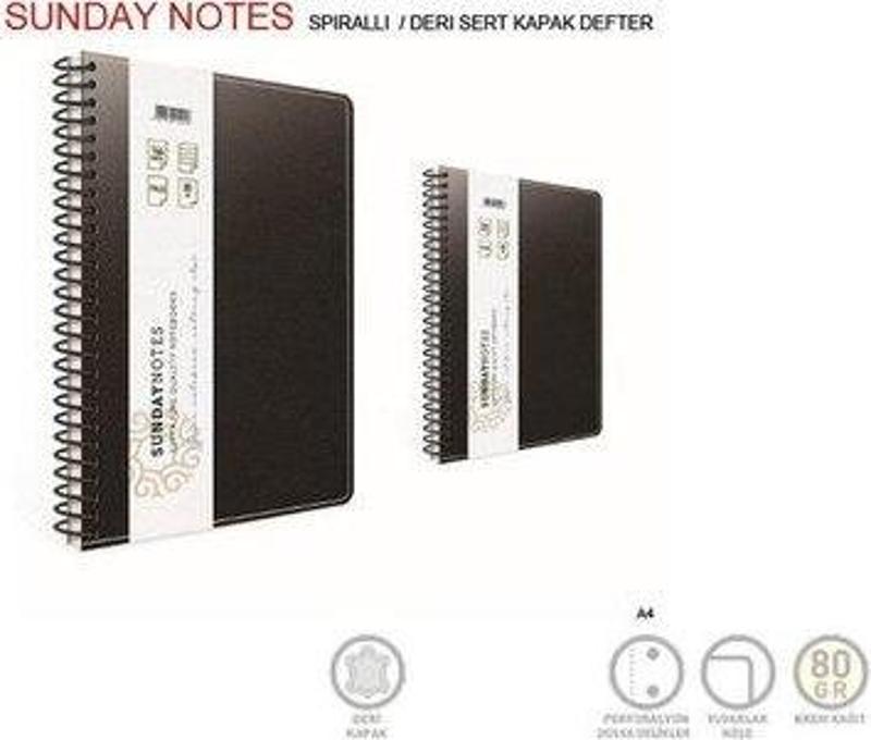 Sunday Notes Spiralli Deri Kapak Defter A4 140 Yaprak Kare