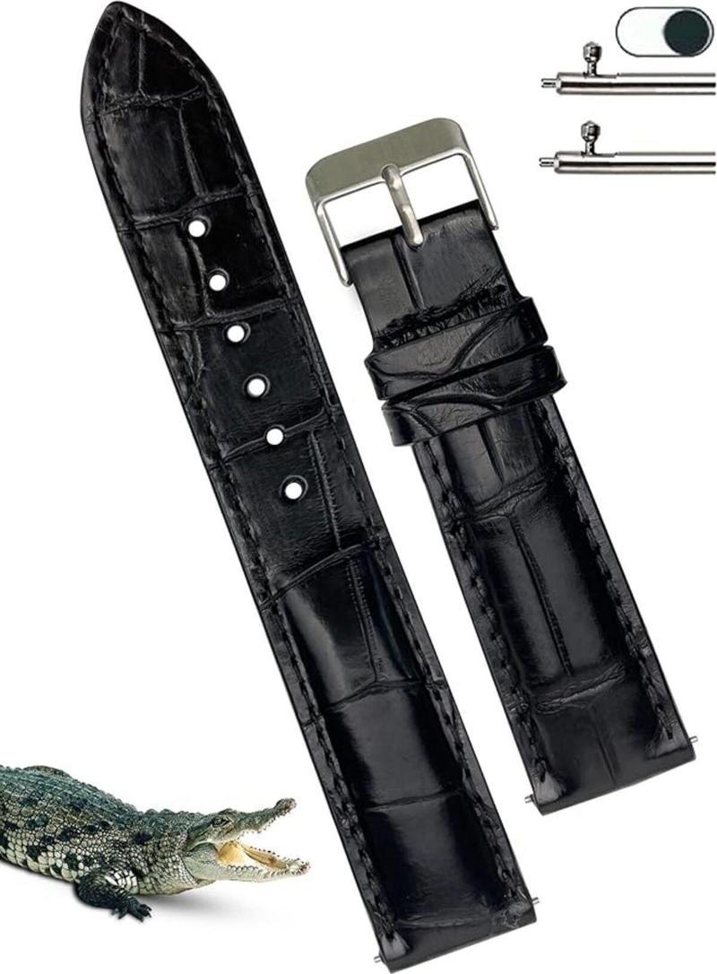 Fossil 22Mm Saat Uyumlu Siyah Renk Croco Baskılı Deri Saat Kordonu Kayışı