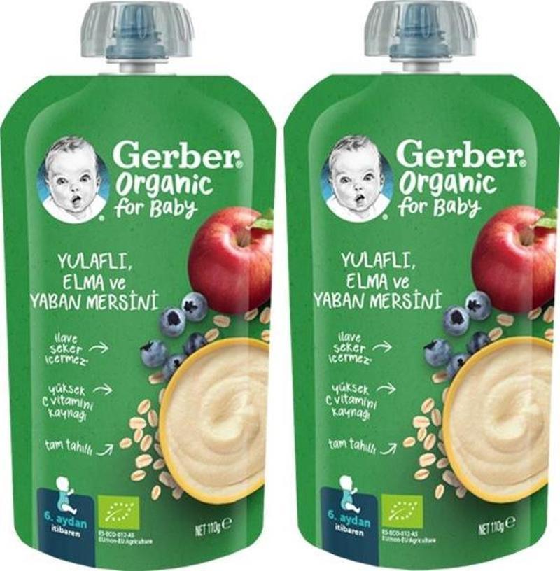 Organic Yulaflı Elma ve Yaban Mersini Püresi 110g​ x 2 Adet