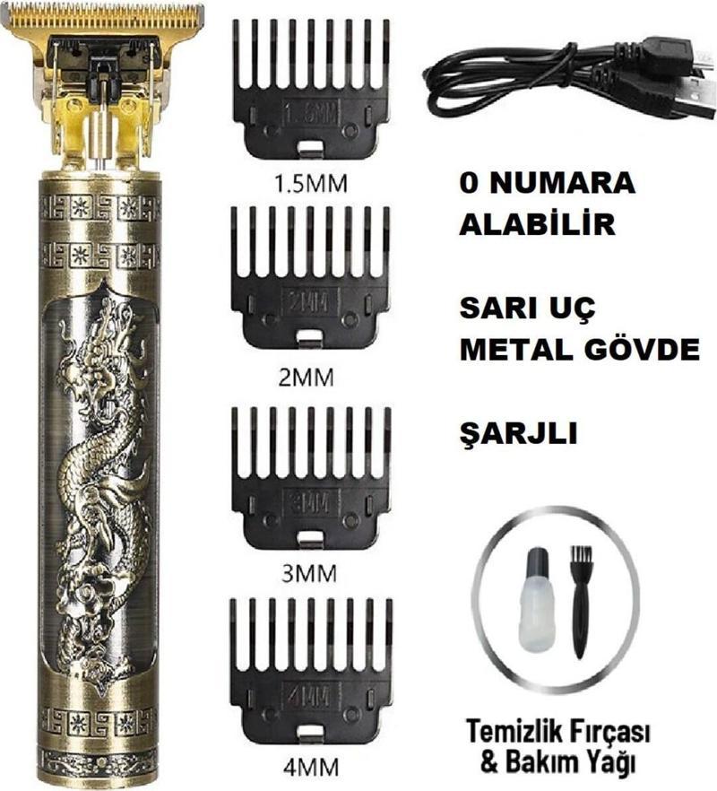 Ejderha Motifli Saç Sakal Kesme Traş Makinesı Şarjlı Ejderha Motifli T Jiletli Sıfır Kesim İmkanı