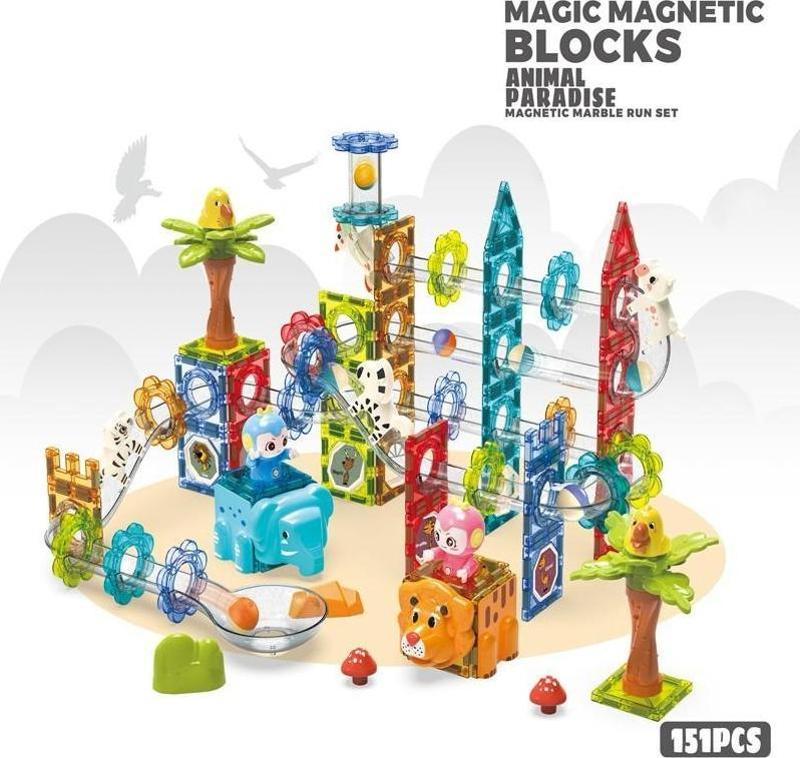 Learning Fun Manyetik Stem Oyuncak 151 Parça - Marble Run Set Magic Magnetic Blocks Animal Paradise