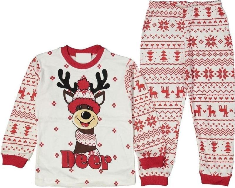 Süper Mini 2 Parça Kırmızı/Ekru Renk Etnik Desen Çocuk Pijama Takımı 207537