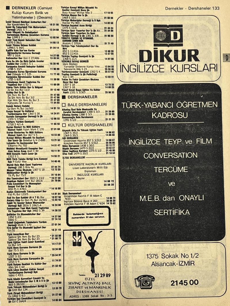 İzmir 1982-1983 Meslek Reklam İlanı Efemera S133