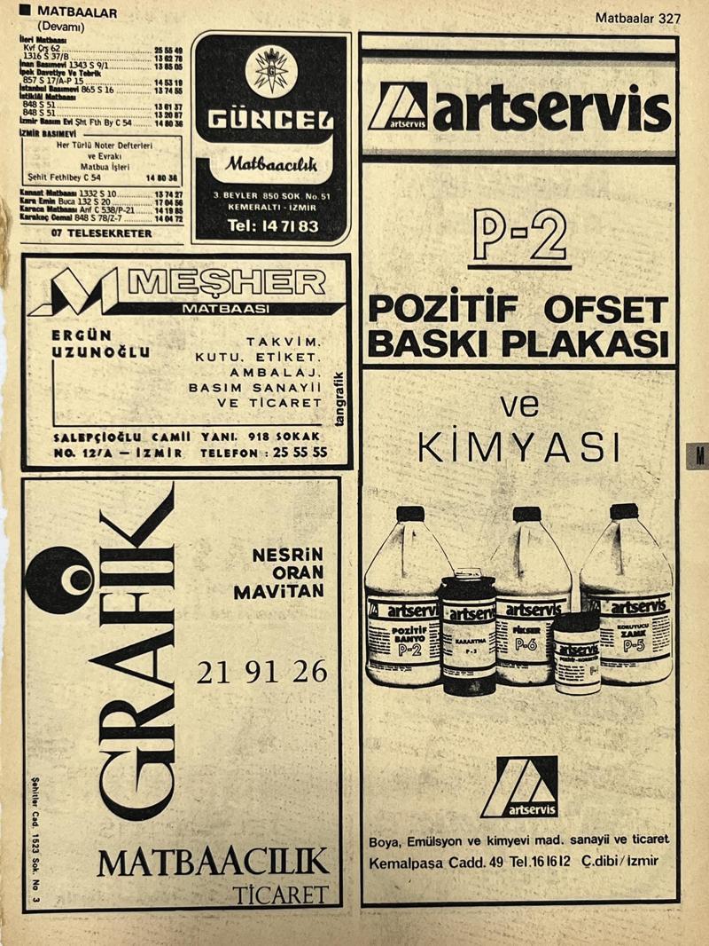 İzmir 1982-1983 Meslek Reklam İlanı Efemera S327