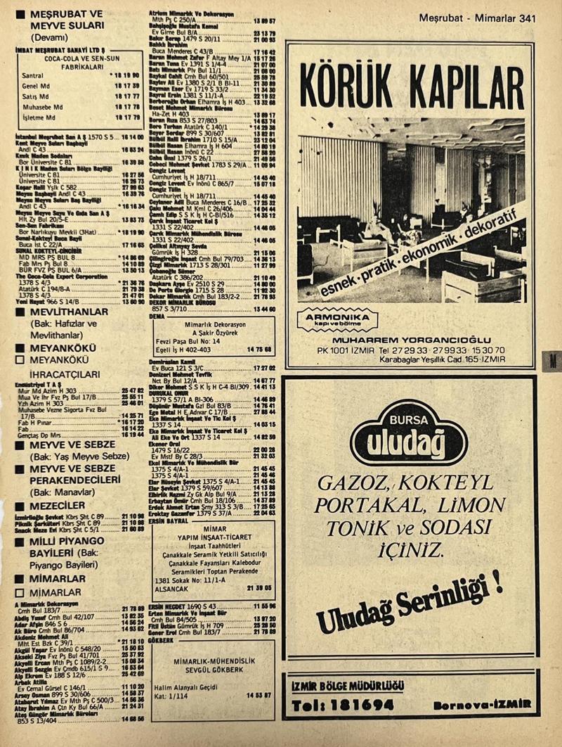 İzmir 1982-1983 Meslek Reklam İlanı Efemera S341