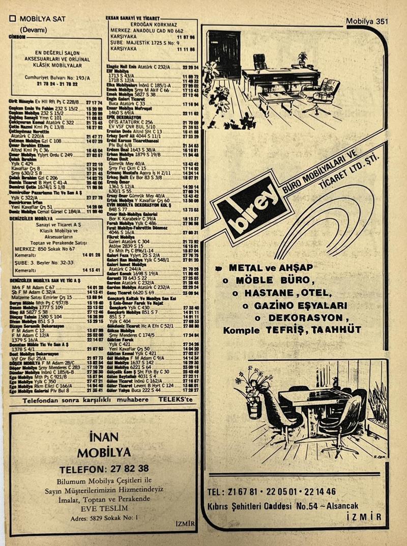 İzmir 1982-1983 Meslek Reklam İlanı Efemera S351