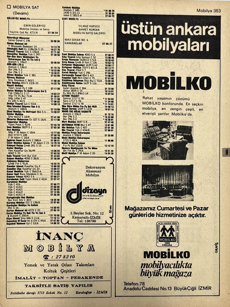 İzmir 1982-1983 Meslek Reklam İlanı Efemera S353