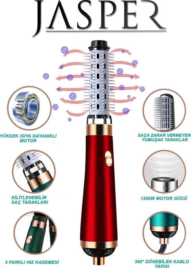 3 Başlıklı Kademeli Isı Ayarlı Saç Şekillendirici Ve Saç Düzleştirici 1200W Kırmızı Fön Tarağı