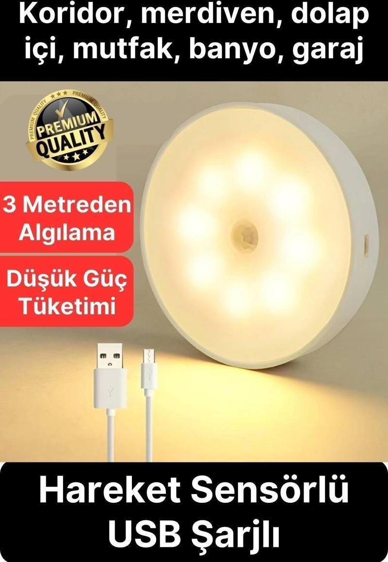 Premium Hareket Sensörlü Mini USB Şarjlı Led Işık Gece Lambası Koridor Bahçe Garaj Dolap Aydınlatma