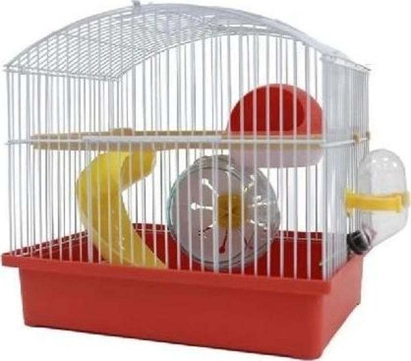 Oval Oyuncaklı Hamster Kafesi Kırmızı