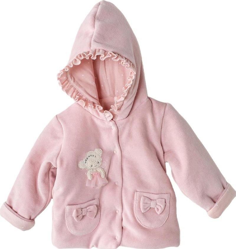 Kız Bebek Kurdela Detaylı Pembe Kız Bebek Mont AC23156
