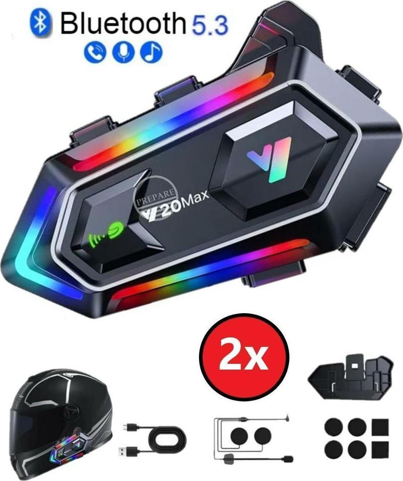 Y20 Max Motorsiklet Intercom Su Geçirmez Kask 2 Kişi Bağlantılı Intercom Rgb Intercom