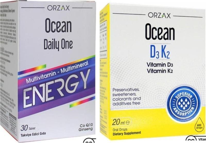 Orzax Ocean D3 K2 Damla 20 ml +Ocean Daily One Energy 30 Tablet