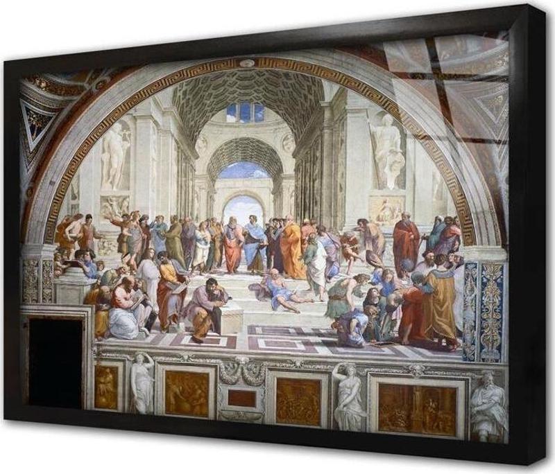 Atina Okulu Raffaello Çerçeveli Cam Tablo