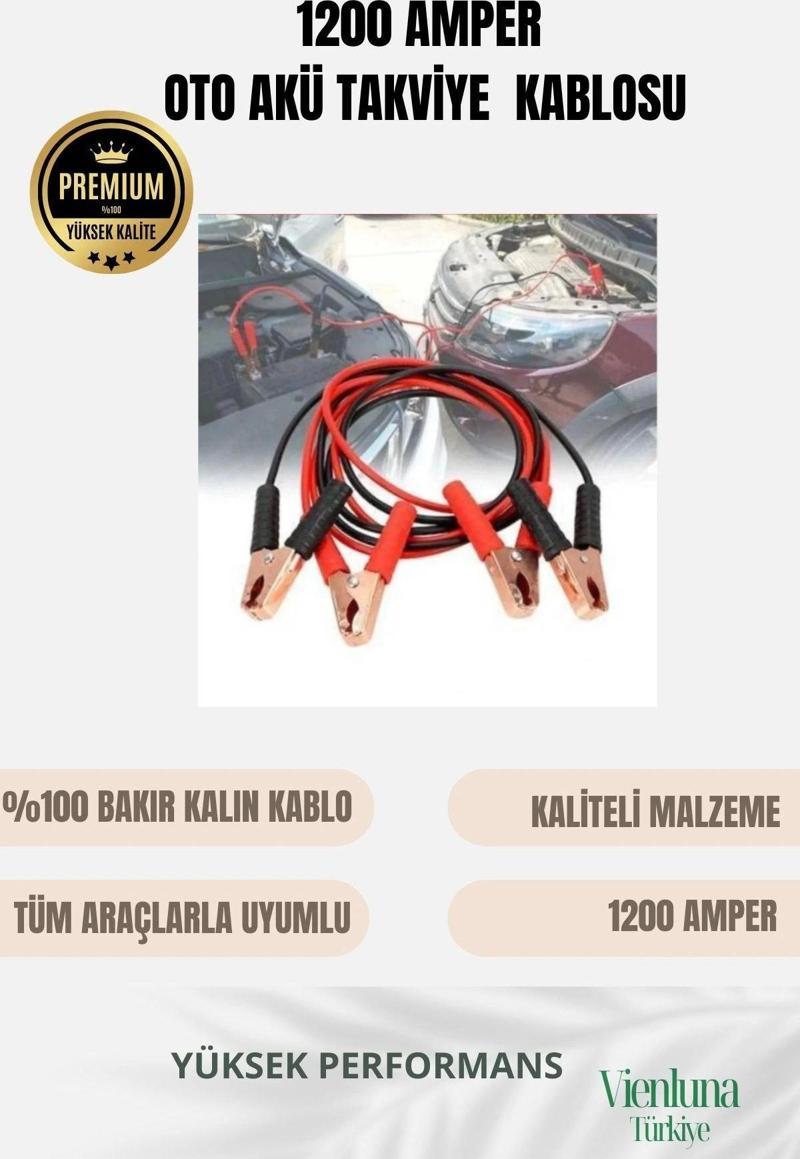 Premium Kalite Tüm Araçlara Uygun %100 Bakır 1200 Amper Dayanıklı Oto Akü Takviye Hızlı Şarj Kablosu