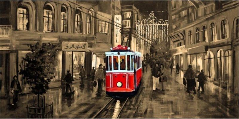 Taksim Istiklal Caddesi Kanvas Tablo 140x280 cm Kb16166 140x280 cm