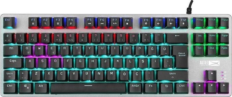 Algk8404Gr Siyah-Gümüş Red Switch Rainbow 87 Tuşlu Mekanik Gaming Oyuncu Kablolu Klavye