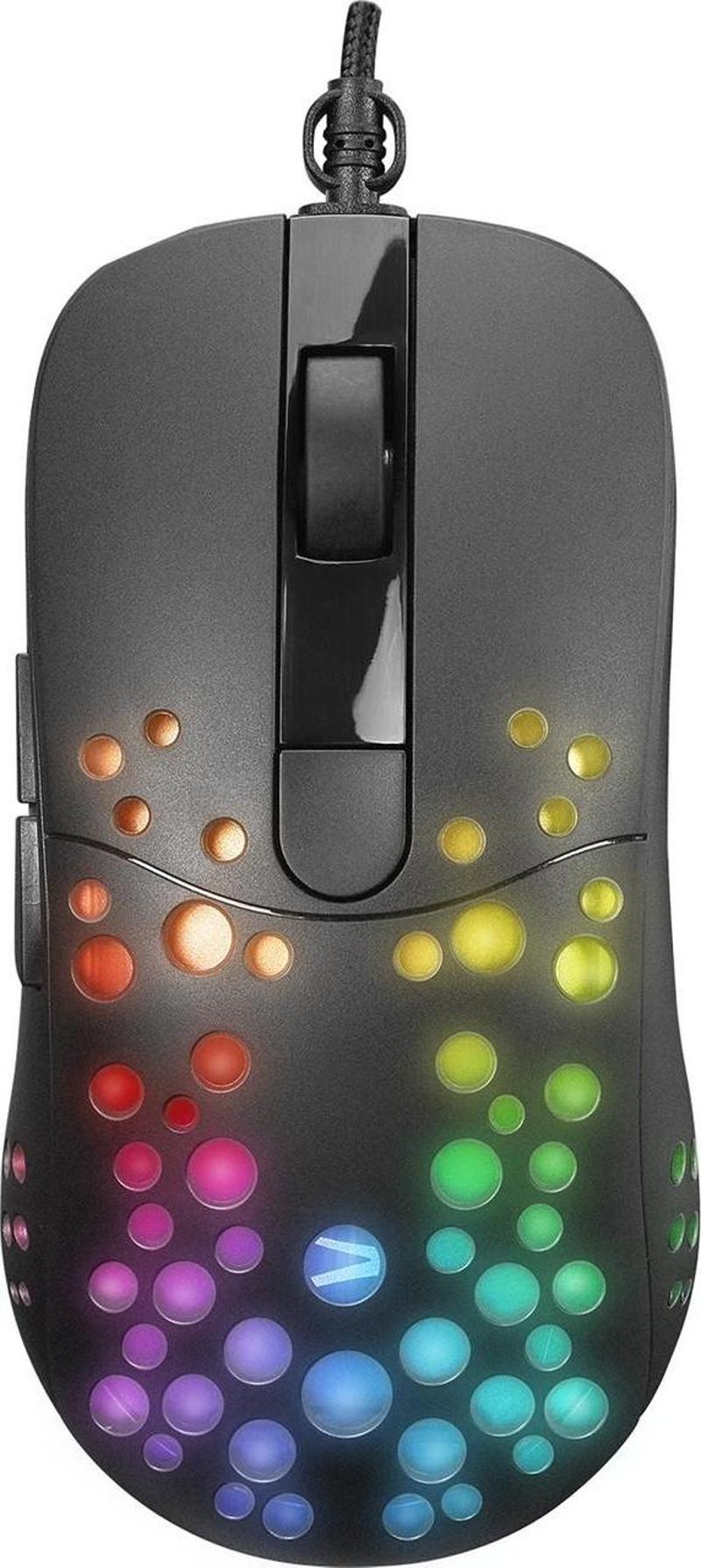 Algm7622 Siyah Usb Kablolu 6 Tuşlu Renkli Led İşıklı 8000Dpi Gaming Oyuncu Kablolu Mouse