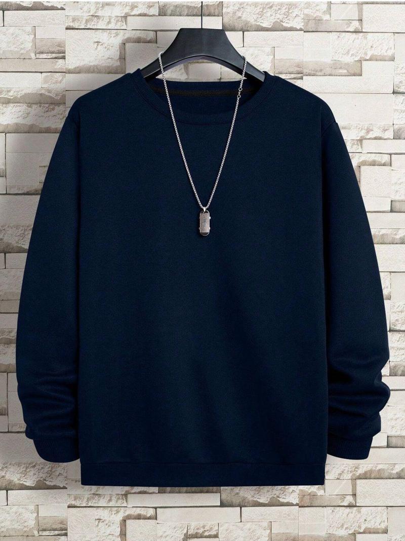 Erkek Basic Bisiklet Yaka 3 İplik Şardonsuz Sweatshirt Lacivert 2XL