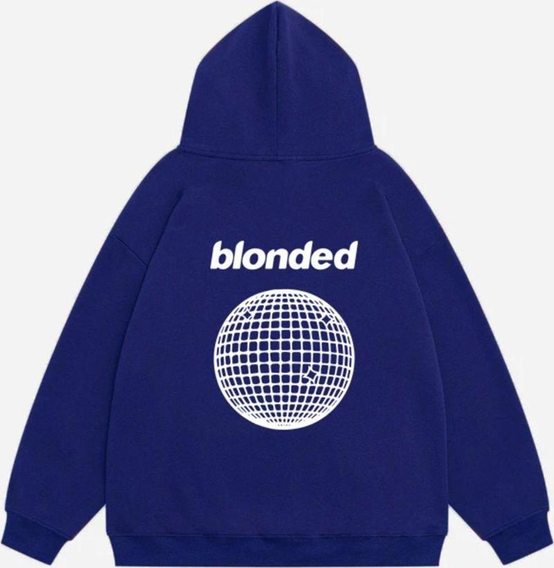 Unisex Blonde Baskılı Kapüşonlu Polarlı Oversize Sweatshirt Saks XL