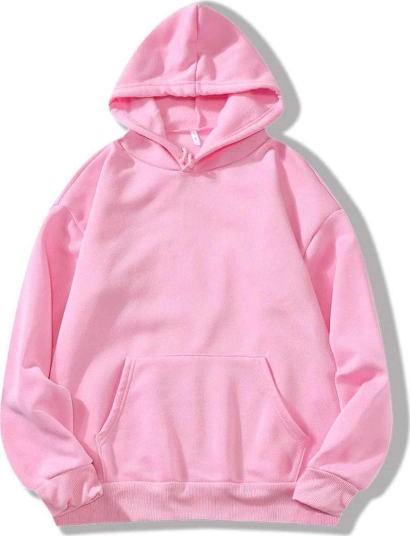 Unisex Basic Kapüşonlu Cepli Sweatshirt Pembe 2XL