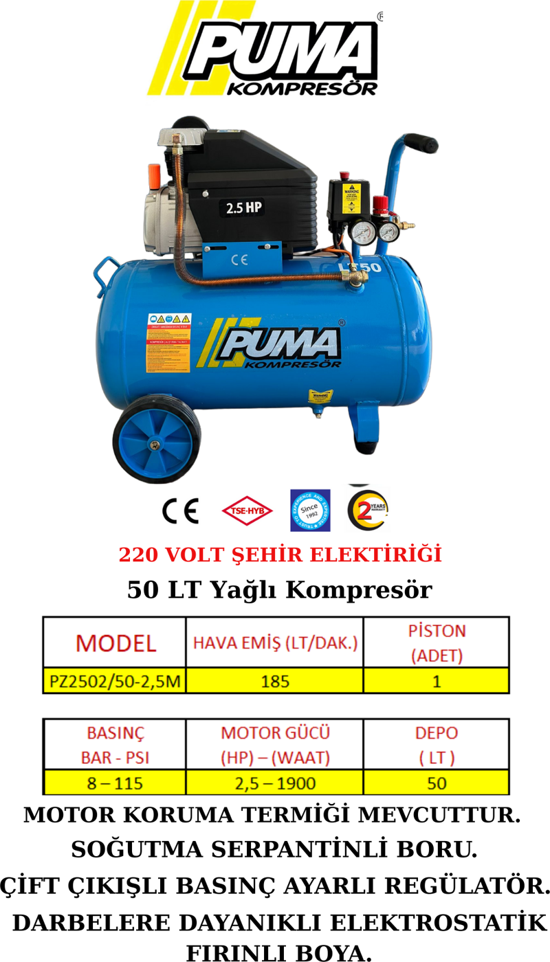 50 Lt Hava Kompresörü (2,5HP)