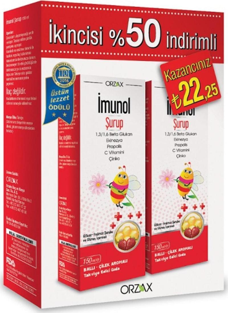 İmunol Ballı Çilek Aromalı Şurup 150 ml + 150 ml 2 li Set