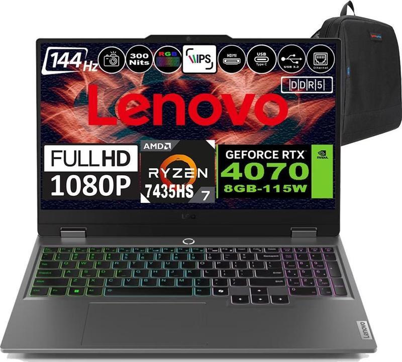 Loq 15ARP9 Amd Ryzen 7 7435HS Ddr5 96GB 4tb SSD RTX4070-8GB 300NITS 15.6" 144Hz Fhd Windows 11 Home Taşınabilir Bilgisayar 83JC00CUTRH16 + Zetta Çanta