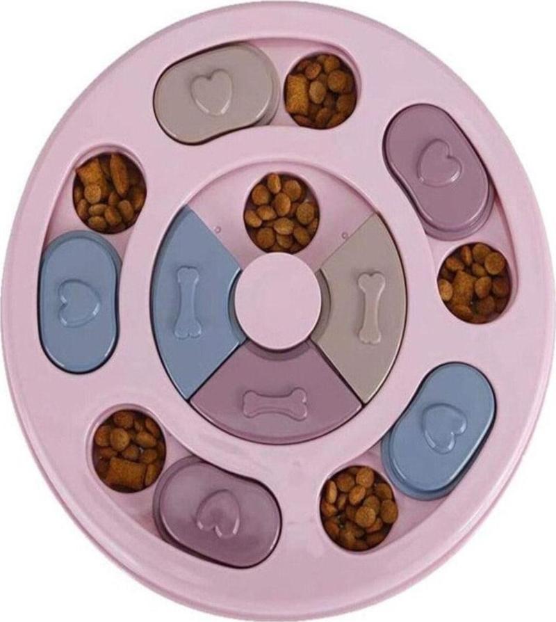 Kedi Oyuncağı Mama Bulmaca Yavaş Besleyici Köpek Gıda Dağıtıcı Yavaş Yeme Pembe
