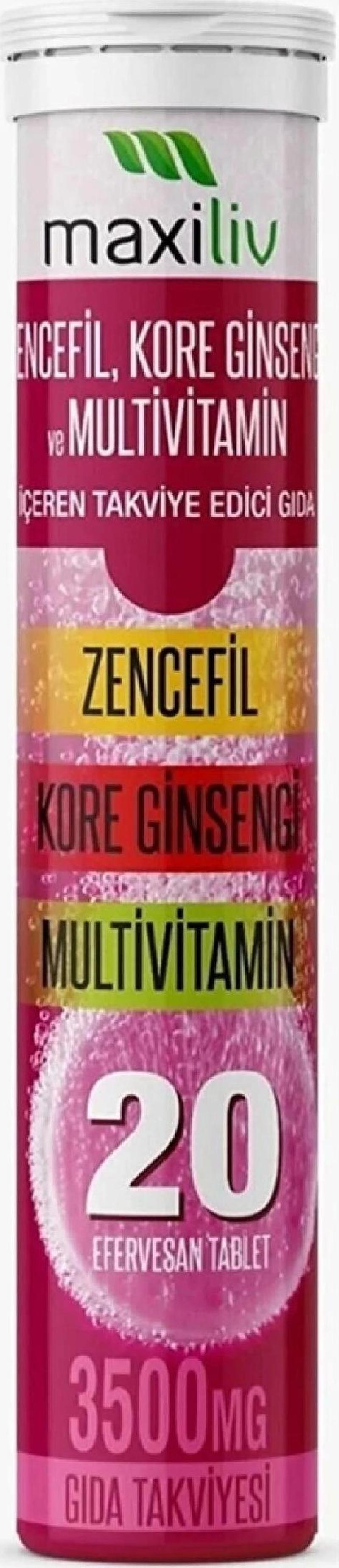 Zencefil - Kore Ginsengi - Multivitamin Efervesan 20'li Tablet