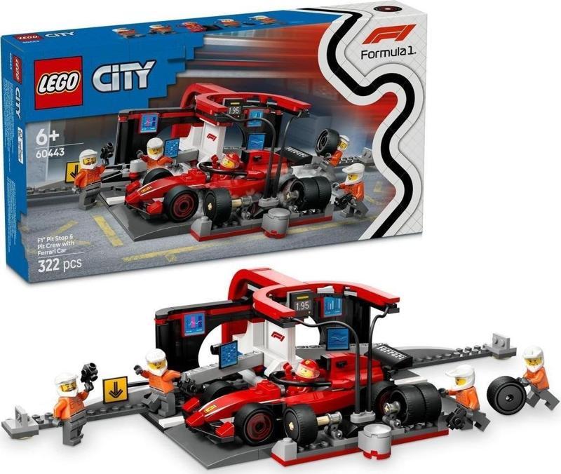 ® City Ferrari Arabalı F1® Pit Stop ve Pit Ekibi 60443 -6 Yaş ve Üzeri Oyuncak Yapım Seti (322P)