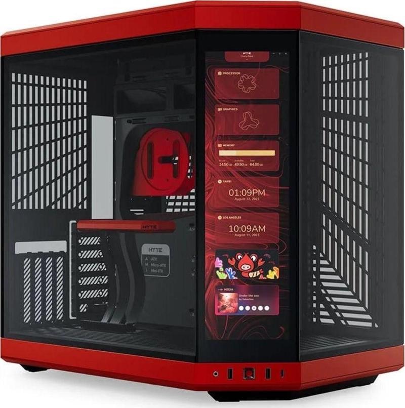 Y70 Touch Black Cherry Temperli Cam USB 3.2 E-ATX Dual Chamber Mid Tower Ekranlı Gaming Kasa