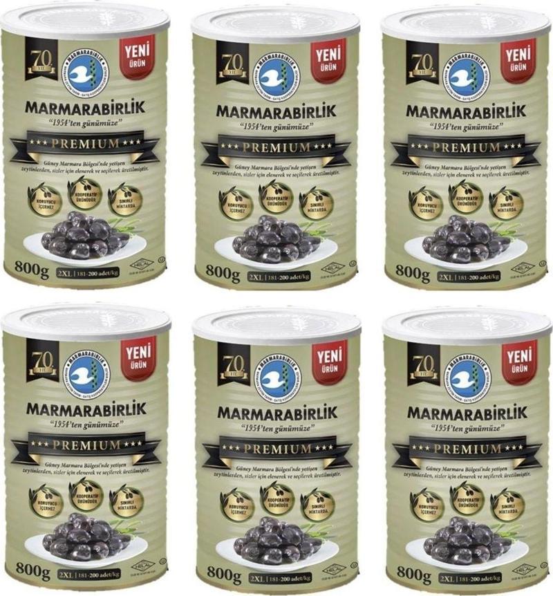 Premium 2Xl Doğal Salamura Siyah Zeytin 800 Gr Teneke X 6 Adet