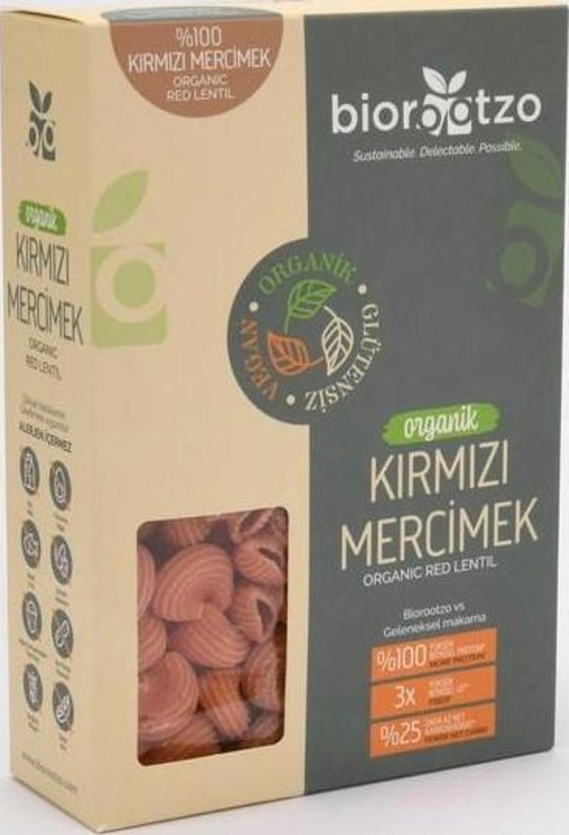 Organik Glütensiz ve Vegan Artizan Bronz Kalıp Kırmızı Mercimek Mantı - Pipe Rigate 200 g