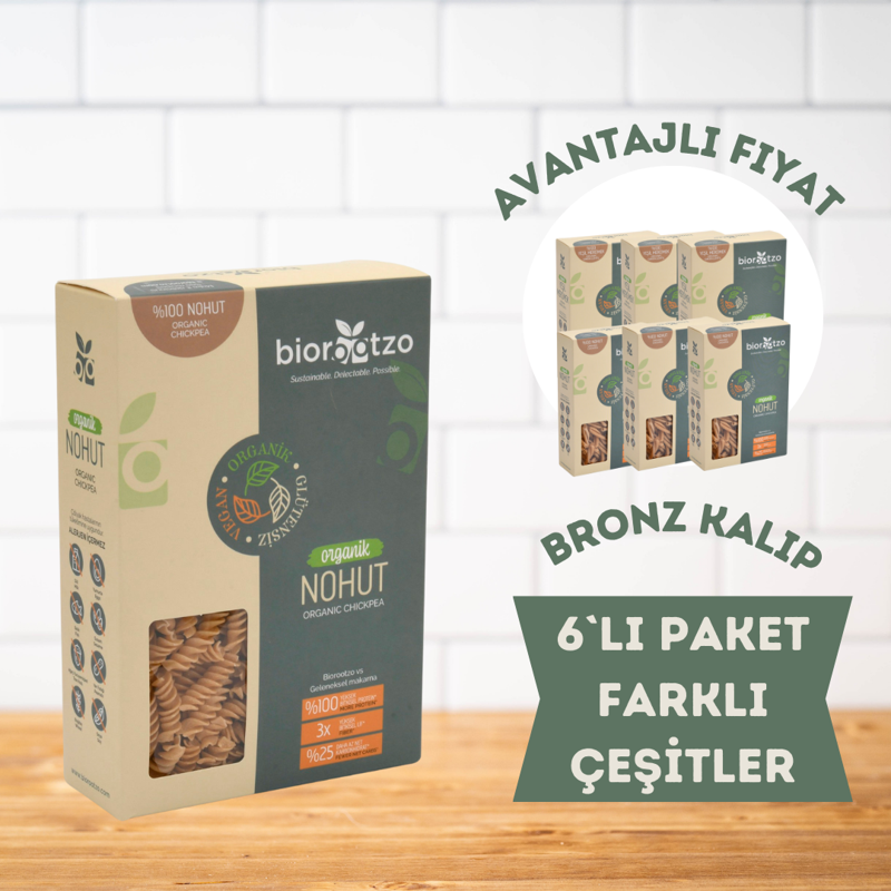 Organik Glütensiz Vegan Nohut Artizan Bronz Kalıp 6 Farklı Çeşit 200 gr x 6 Adet