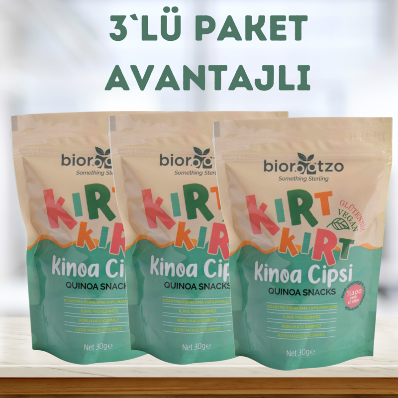 Biorootzo Kırt Kırt Glütensiz ve Vegan  Kinoa Cipsi 30 g X 3 Adet