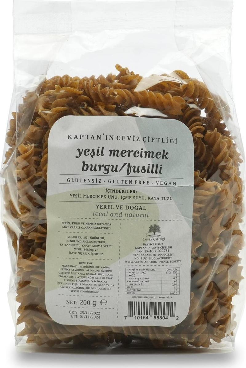 Glütensiz ve Vegan Yeşil Mercimek Burgu / Fusilli 200 g