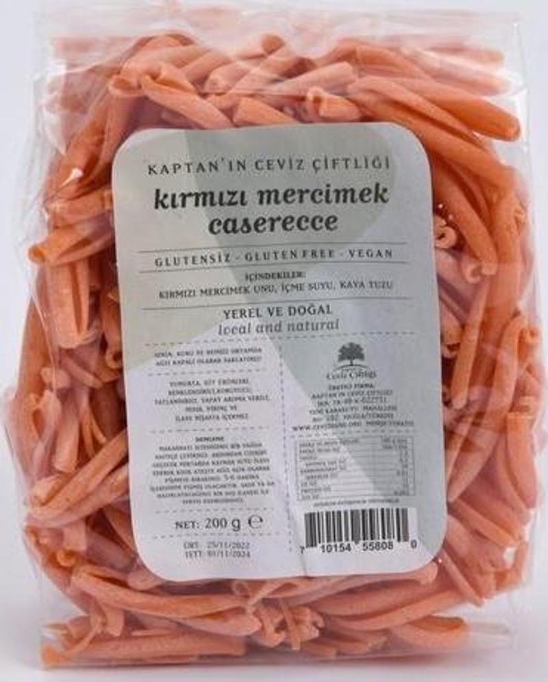 Glutensiz ve Vegan Kırmızı Mercimek Caserecce (200 G)