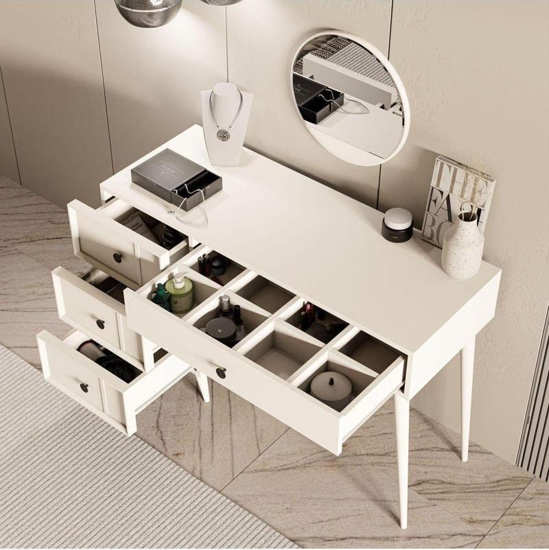 2250 Rose Aynalı (Ahşap Ayaklı)Mdf Profil Çerçeveli 4 Çekmeceli 120 cm Makyaj Masası Beyaz