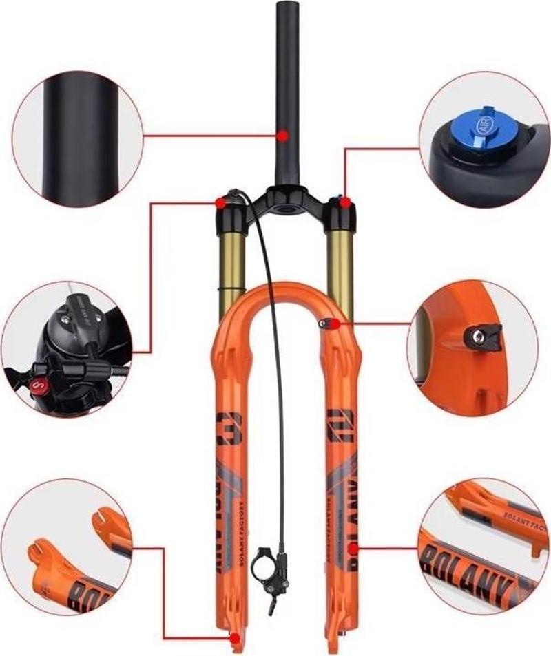 BOLANY Kashima 29" Jant Havalı Kilitlenebilir Bisiklet Maşası 1-1/8 QR Amortisörlü Maşa Turuncu