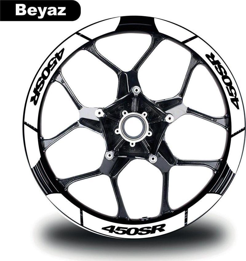 Beyaz CF MOTO 450 SR Geniş Jant Sticker Etiket Modeli