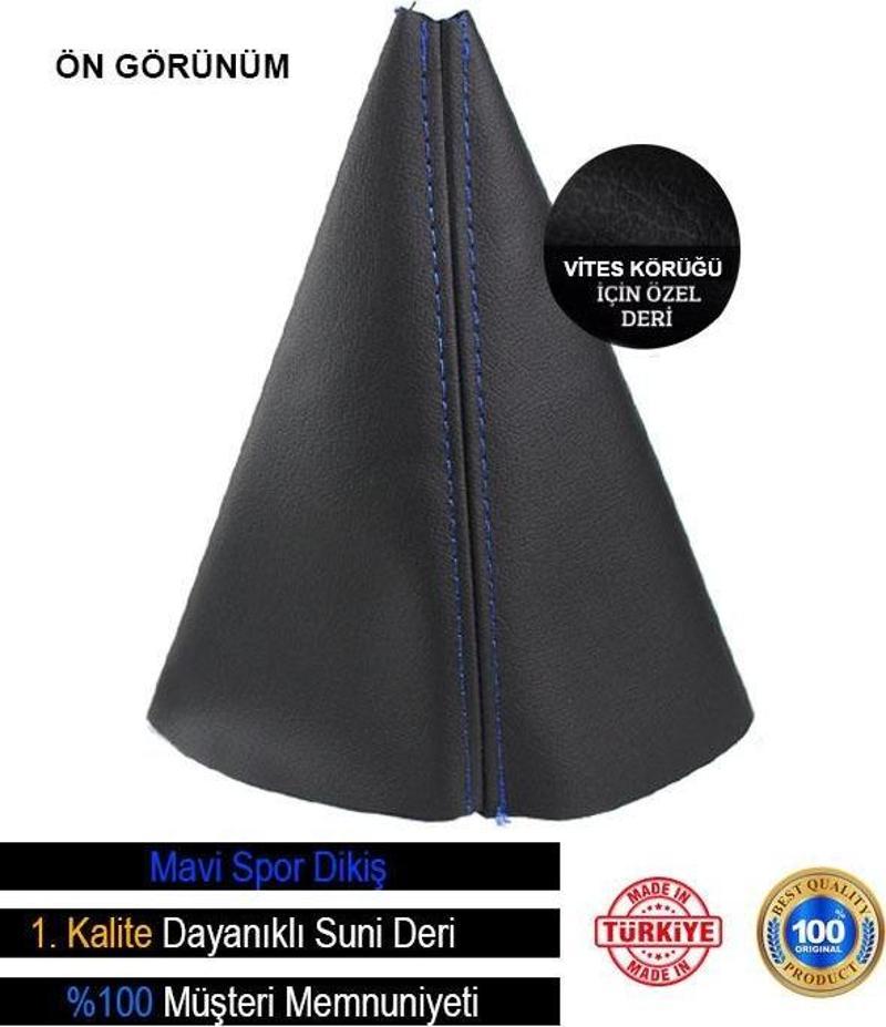 Renault Safrane İle Uyumlu Siyah Deri Özel Tasarım Mavi Spor Dikiş Vites Körüğü