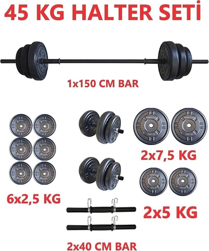 45 Kg Moccadiamond 45 Kg Halter Seti Dambıl Seti Ağırlık Ve Vücut Geliştirme (40 Kg Plaka Ağırlığı)