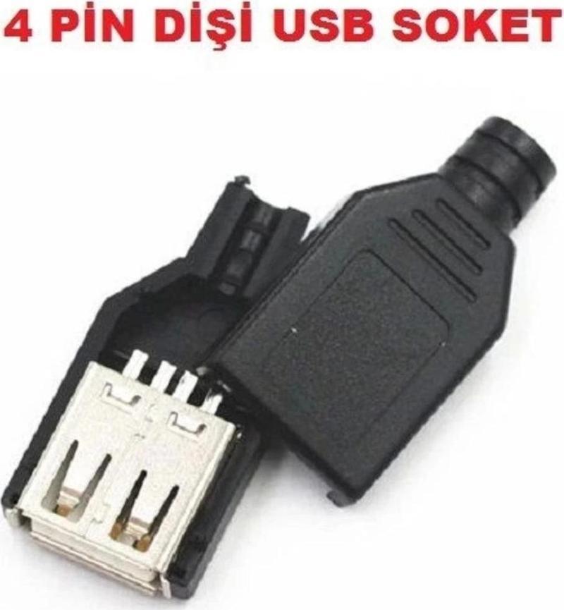 4 Pin Dişi Usb Soket - Plastik Kapaklı Usb Bağlantı