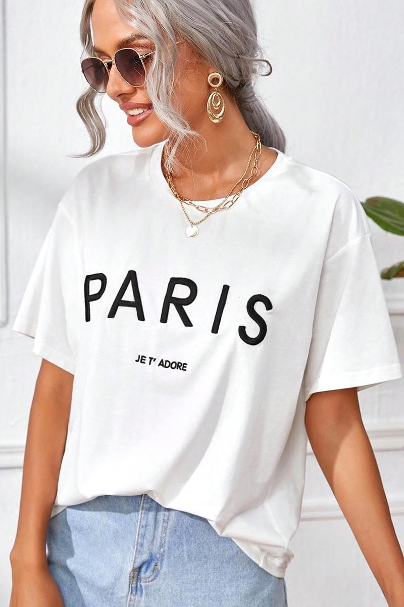 Unisex Paris Baskılı Oversize Tshirt