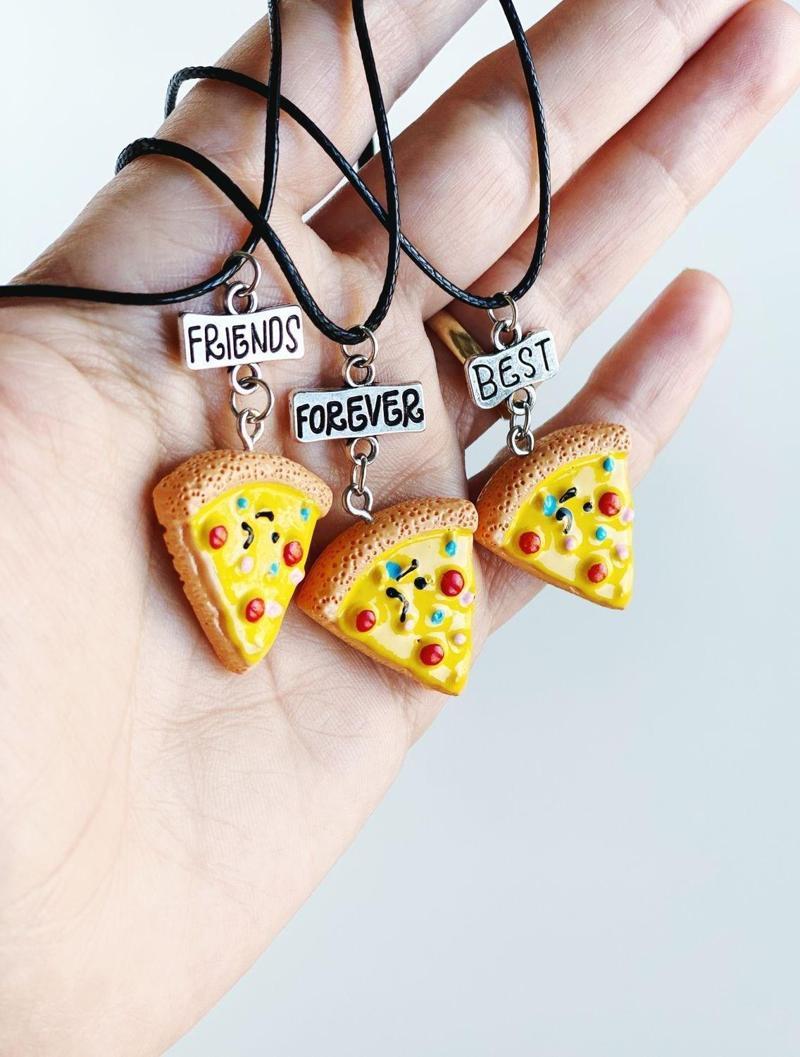 Pizza Dilimleri 3'lü Bff Kolye Aksesuar Şık Hediyelik Süs Takı