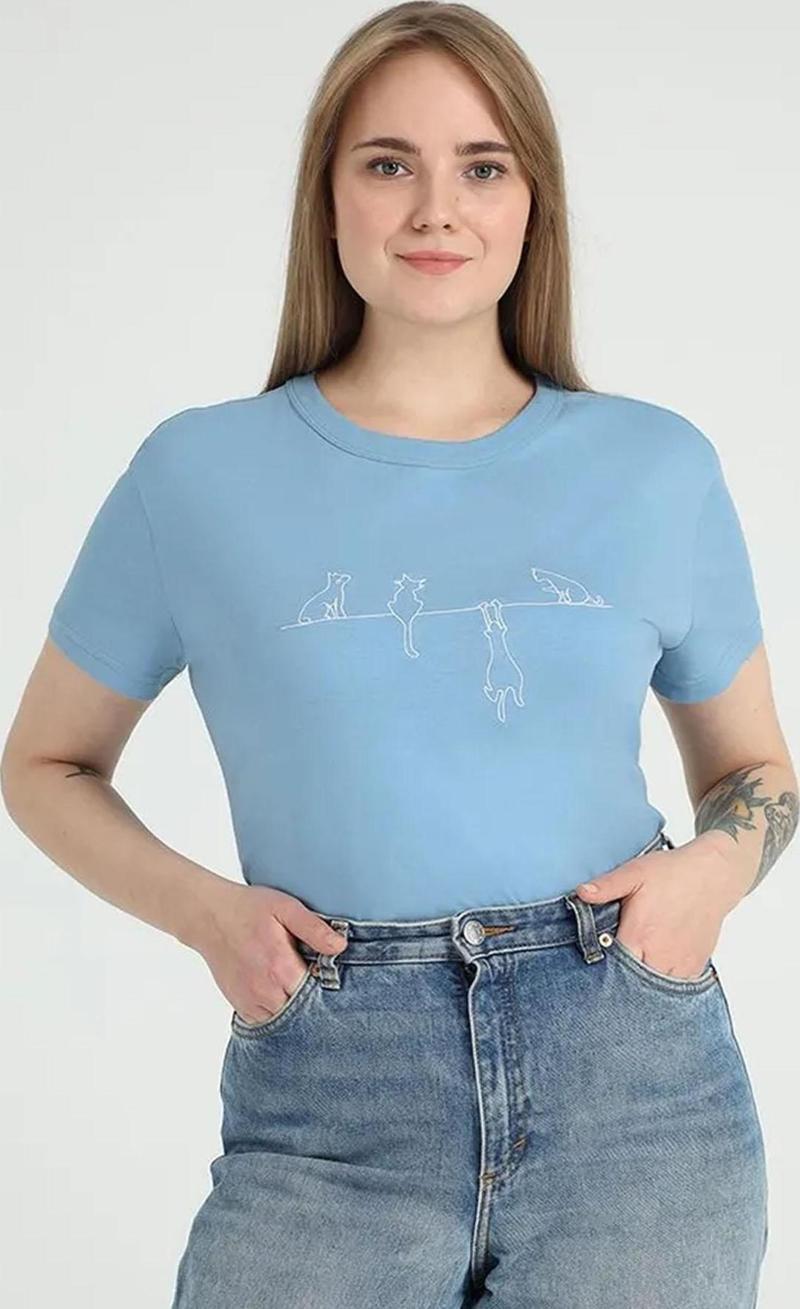 Unisex Kedi Baskılı Oversize Tshirt