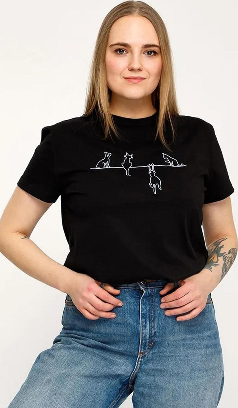 Unisex Kedi Baskılı Oversize Tshirt