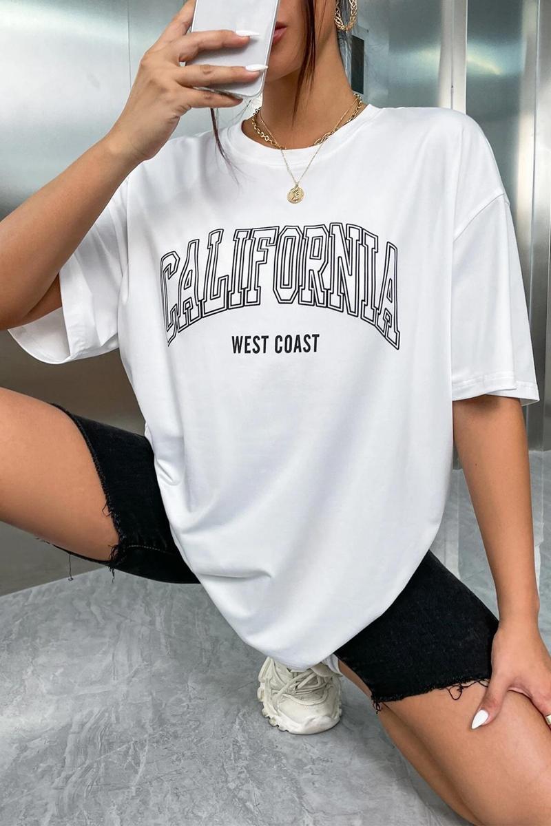 Unisex California West Coast Baskılı Tasarım Tshirt