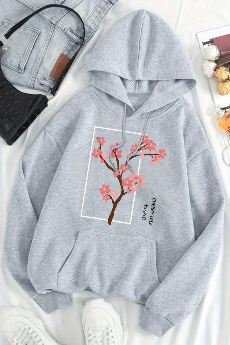 Cherry Tree Baskılı Oversize Sweatshirt